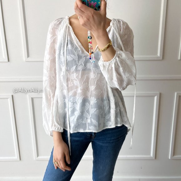 Sheer Blouse with Floral Applique - Picture 11 of 16